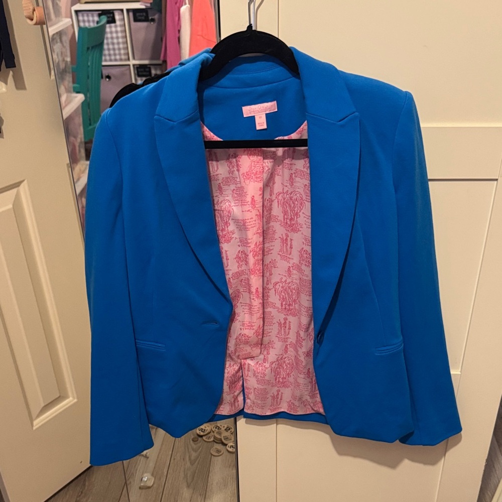 Lilly Pulitzer Bright Blue Blazer with Pink Printed Lining